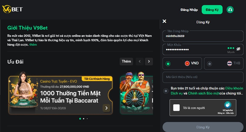 Thành viên cần điền form đăng ký v9bet